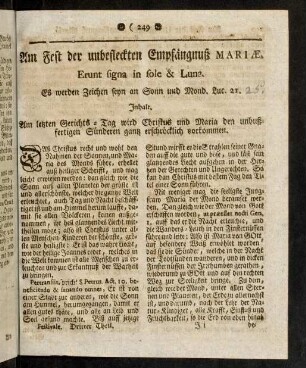 249-257, Am Fest der Unbefleckten Empfängniß Mariae