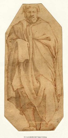Bärtiger Mann (Karyatide?) in faltenreichem Mantel, von vorn