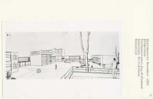 Filmschule, Berlin-Dahlem (Diplomarbeit bei Willy Kreuer): Perspektivische Ansicht