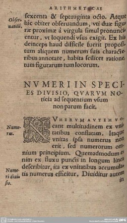 Numeri in Species Divisio, Quarum Noticia ad sequentium usum non parum facit.
