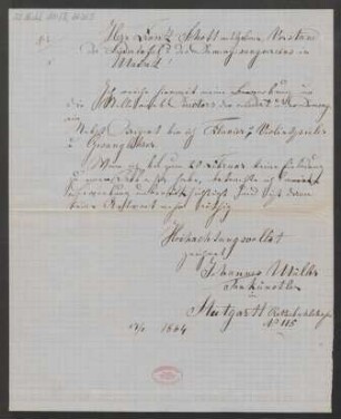 Brief an Franz Schott und Mainzer Liedertafel : 17.01.1884