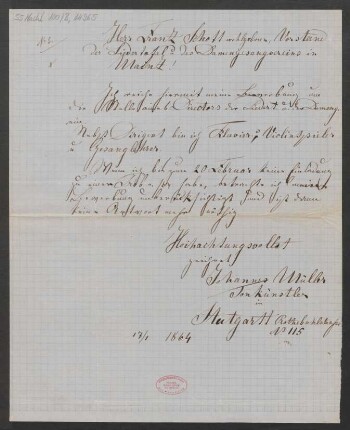 Brief an Franz Schott und Mainzer Liedertafel : 17.01.1884