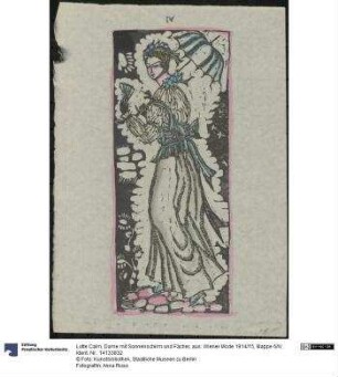 Dame mit Sonnenschirm und Fächer, aus: Wiener Mode 1914/15, Mappe 6/IV