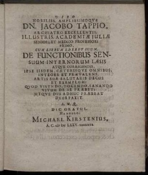 Viro Nobiliss. Amplissimoque Dn. Jacobo Tappio [...]