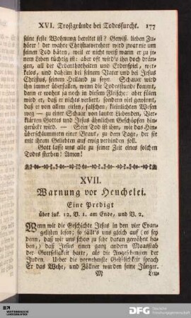 XVII. Warnung vor Heuchelei.