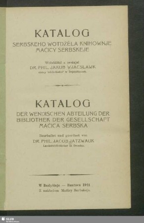 Katalog serbskeho wotdźěla knihownje Maćicy Serbskeje