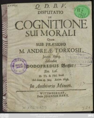 Disputatio De Cognitione Sui Morali