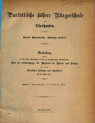 Jahresbericht : Schuljahr .... 1876/77 = Jahresb. 4