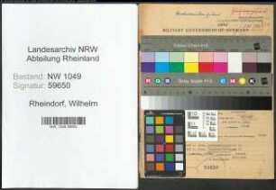 Entnazifizierung Wilhelm Rheindorf , geb. 25.10.1901 (Bueroleiter)