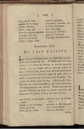 Chapitre LVI. De l'art d'écrire. - Chapitre LX. De l'art du relieur.