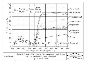 Reflexion von Unkräutern, Wintergerste und Boden im Arbeitsbereich der Sensoren (nach BILLER 1997)
