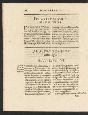 De Astronomis Et Astrologis. Discursus VI.