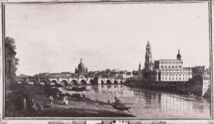 Dresden vom rechten Elbufer unterhalb der Augustusbrücke