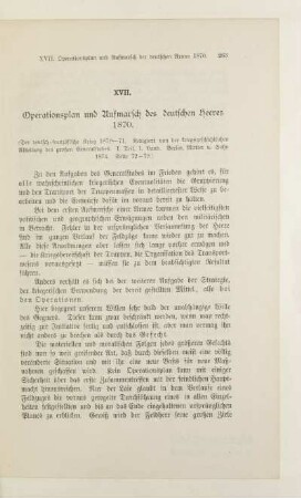 XVII. Operationsplan und Aufmarsch des deutschen Heeres 1870