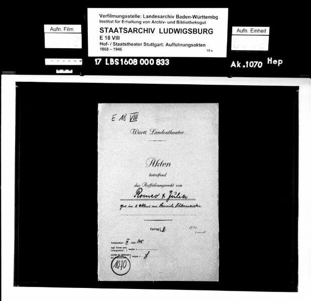 Romeo und Julia. Oper von Heinrich Sutermeister