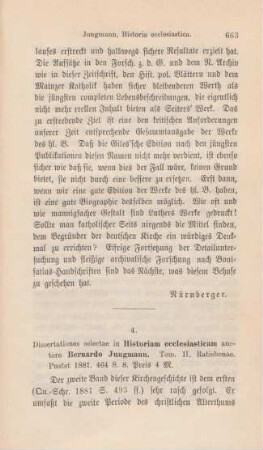 663-667 [Rezension] Jungmann, Bernhard, Dissertationes selectae in historiam ecclesiasticam