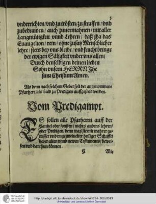 Vom Predigampt. (Bl. 5 recto)
