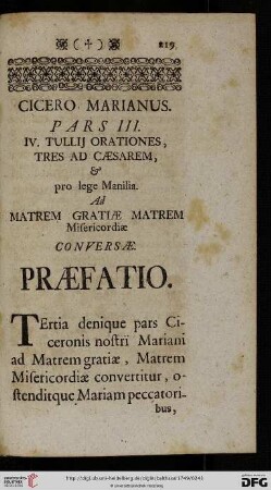 Cicero Marianus Pars III. Praefatio