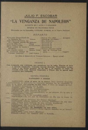 "La venganza de Napoleon" : Sainete en 1 acto y 5 cuadros