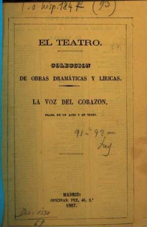 La Voz del Corazon : Drama en 1 acto y en verso