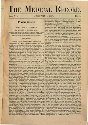Medical record : a monthly journal of medicine and surgery. 12. 1877