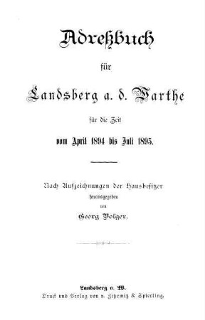 Adreßbuch Landsberg (Warthe) und Bürgerwiesen
