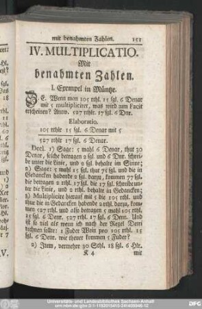 IV. Multiplicatio. Mit benahmten Zahlen.