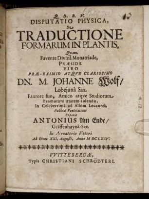 Disputatio Physica, De Traductione Formarum In Plantis