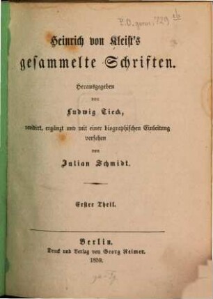 Heinrich von Kleists gesammelte Schriften. 1