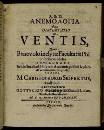 Anemologia sive Dissertatio De Ventis