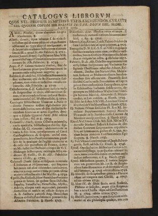 Catalogus Librorum Quos Vel Propriis Sumptibus Typis Excudendos Curavit Vel Quorum Copiam Sibi Paravit Io. Car. Bohn Bibl. Ham. Anno 1760