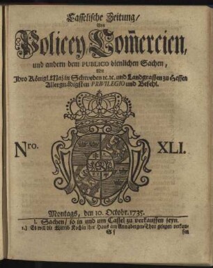Nro. XLI, Montags, den 10. Octobr 1735