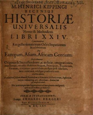 Recensus historiae universalis novus et methodicus Lib. XXIV