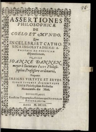 Assertiones Philosophicae De Coelo Et Mvndo