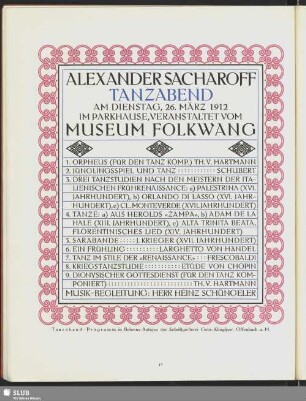 Alexander Sacharoff Tanzabend [Programm]
