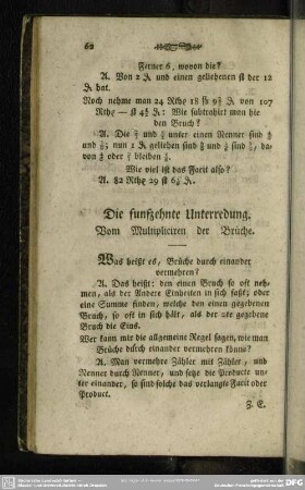 Die funfzehnte Unterredung. Vom Multipliciren der Brüche
