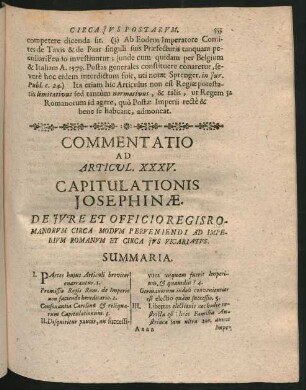 Commentatio Ad Articul. XXXV. Capitulationis Josephinae. De Jure Et Officio Regis Romanorum Circa Modum ...