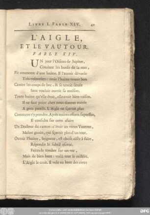 L'Aigle, Et Le Vautour. Fable XIV.