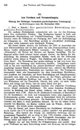 106-108, Sitzung der Göttinger forensisch-psychologischen Vereinigung in Göttingen vom 30. November 1910