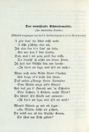 Das unwissende Schwabenmaidle (Im schwäbischen Dialekte)