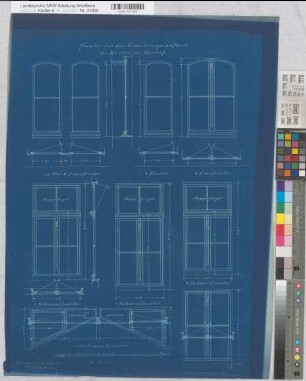 Handorf (Münster) Erweiterung des Pensionats der Schwestern der göttlichen Vorsehung (Vorsehungskloster) Fenster - Details 1904 1 : 10 71 x 50 Blaupause Franz Wucherpfennig, Architekt Nachlaß Wucherpfennig