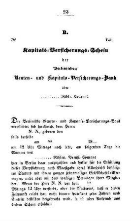 B. Kapitals-Versicherungs-Schein der Berlinischen Renten- und Kapitals-Versicherungs-Bank
