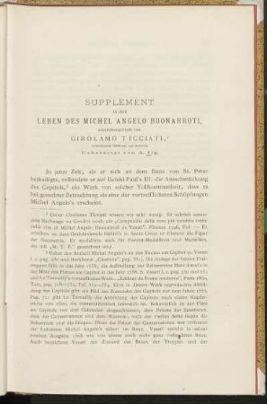 Supplement zu dem Leben des Michel Angelo Buonarroti