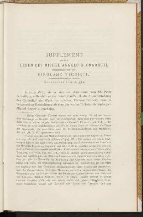 Supplement zu dem Leben des Michel Angelo Buonarroti