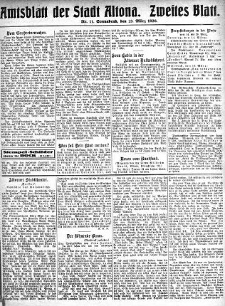 Nummer 11. Zweites Blatt. : Sonnabend, den 13. März 1926