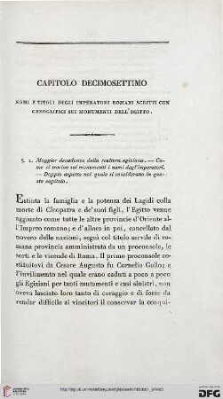 Capitolo decimosettimo: Nemi e titoli degli Imperatori romani scritti con genoglifici sui monumenti dell'Egitto