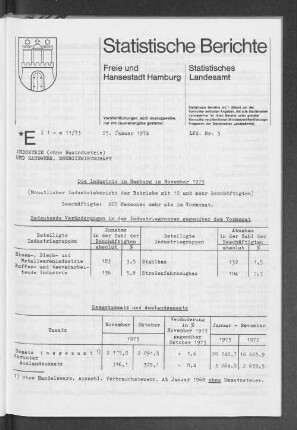 Die Industrie in Hamburg im November 1973 : Lfd. Nr. 3
