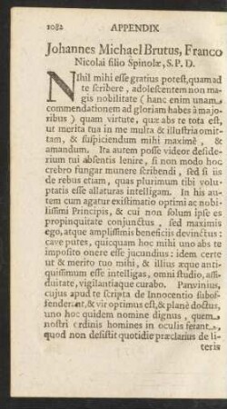 Johannes Michael Brutus, Franco Nicolai filio Spinolae, S. P. D.