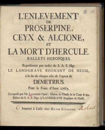 L'enlevement de Proserpine, Ceyx & Alcione, et La Mort d'Hercule