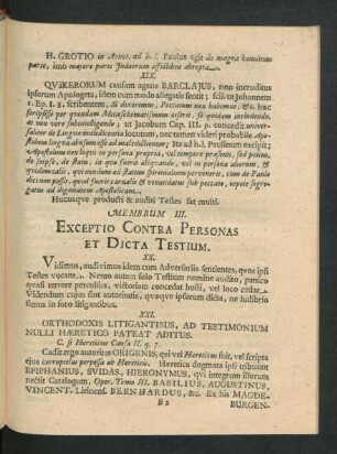 Membrum III. Exceptio Contra Personas Et Dicta Testium.